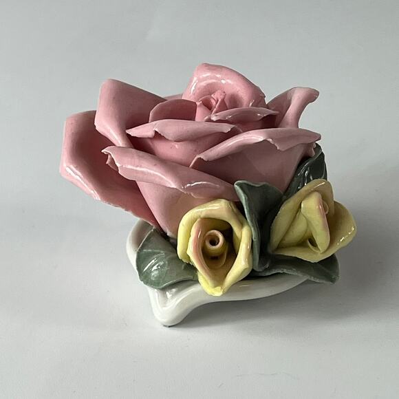 x8 1940s Kronach Bavarian Porcelain Dusty Pink Rose Flower Figurine 1.5" Bisque - Picture 7 of 15